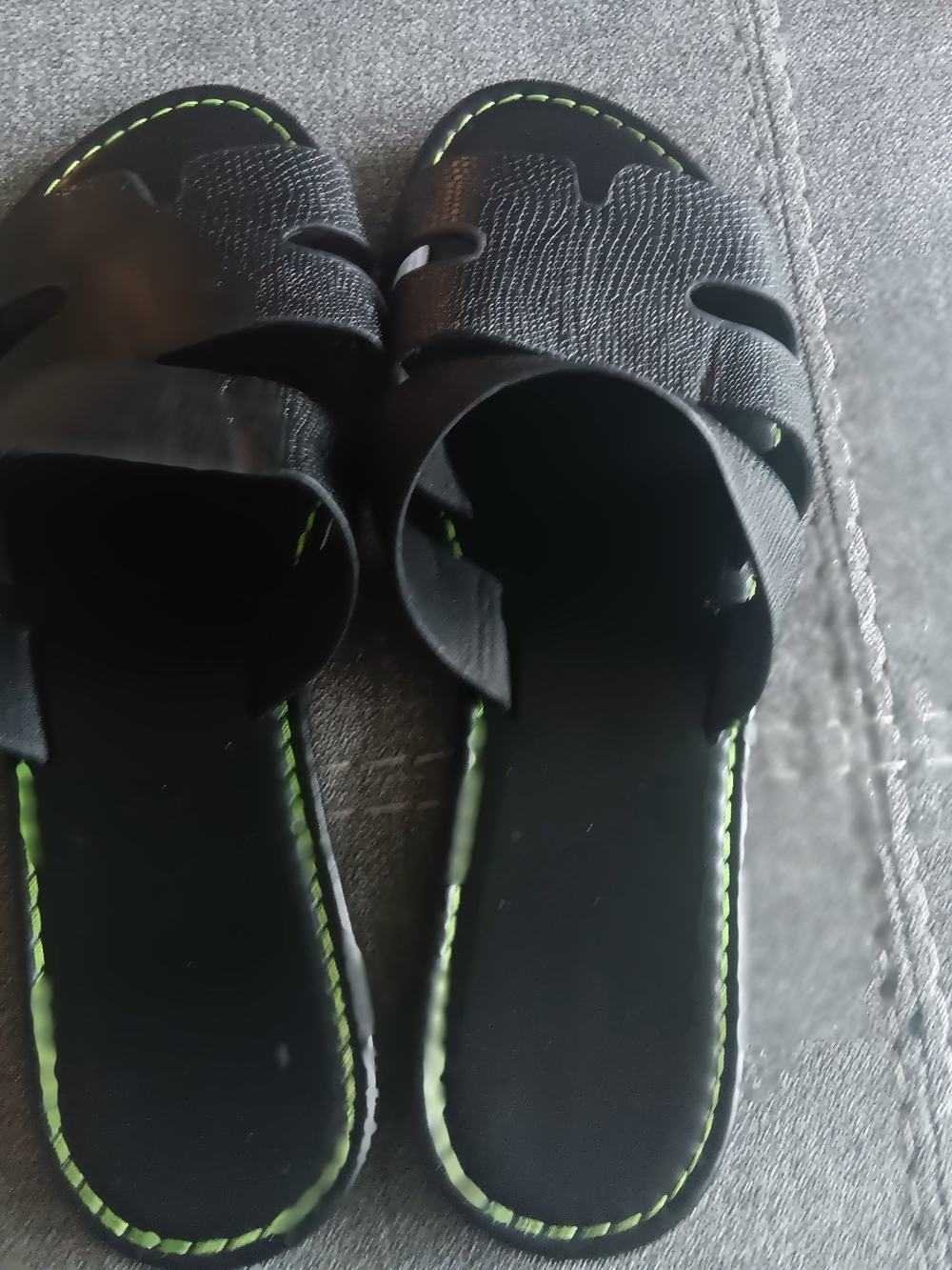 & Other Stories Black Slide Sandals with Neon Green Stitching